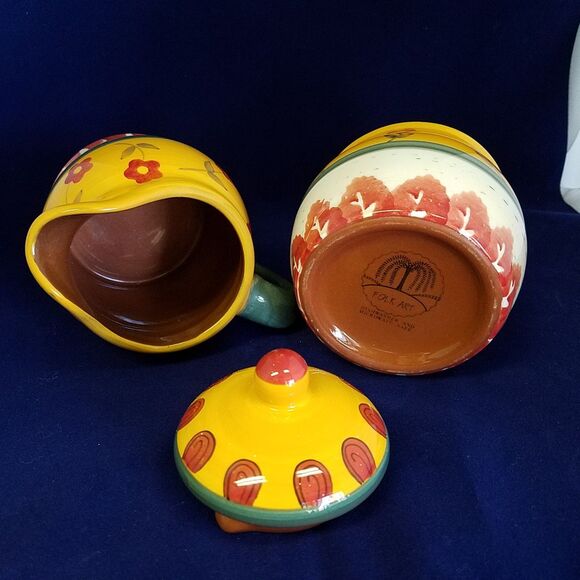 Hand Painted Folk Art Cream & Sugar Set - Garden Path Design - Made in Poland - Picture 4 of 5